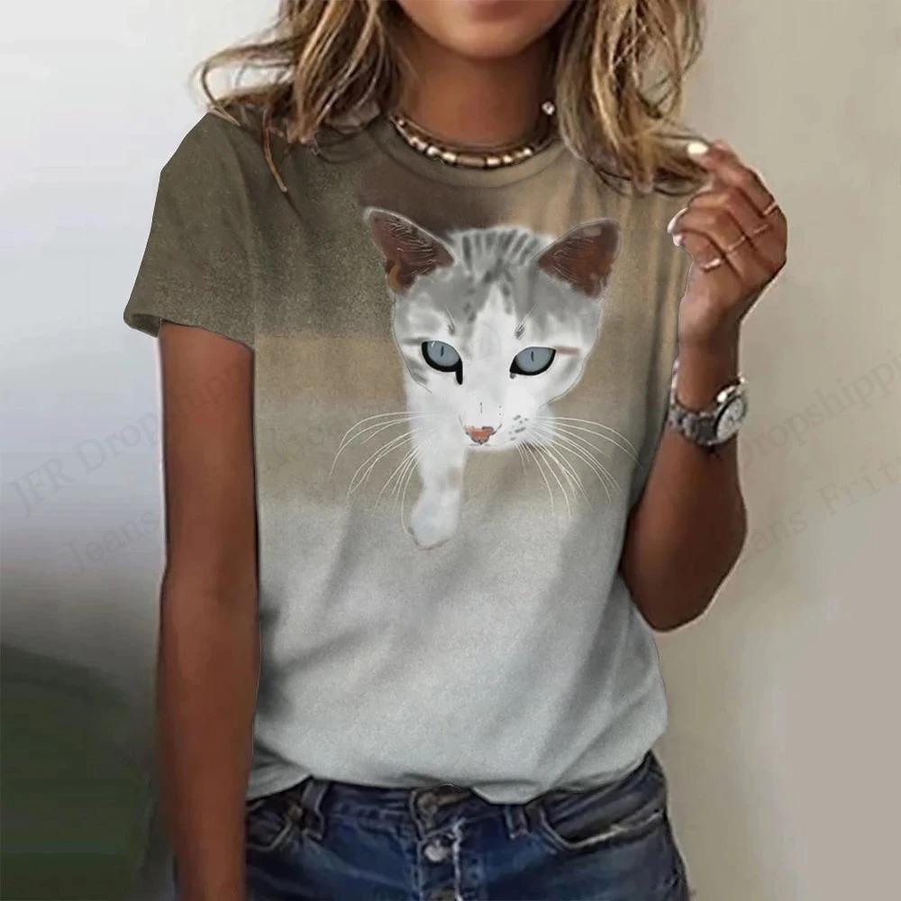Dámské tričko s 3D potiskem, ležérní, s krátkým rukávem, s kulatým výstřihem, módní Street dámské oblečení