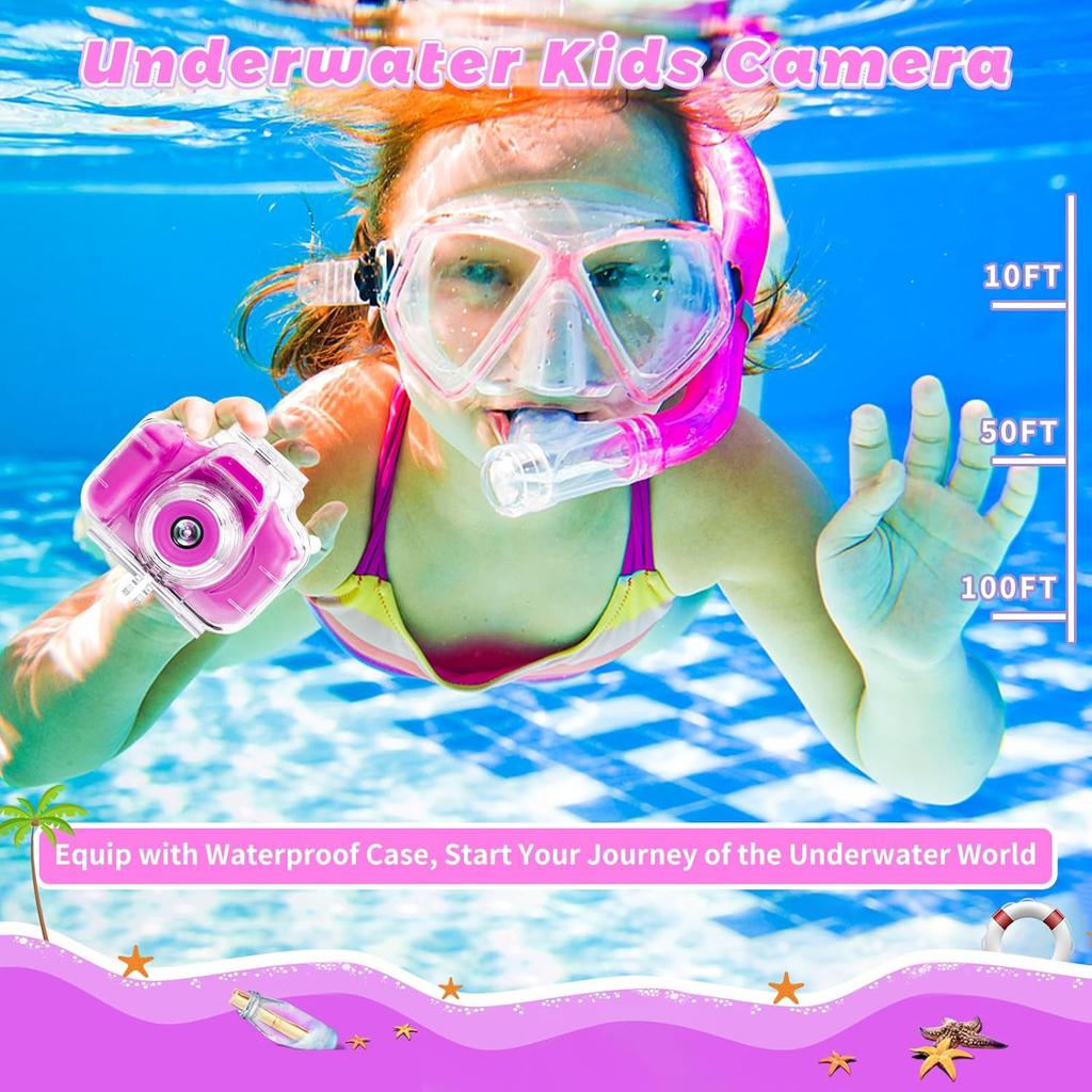 Kids Camera Underwater Waterproof Digital Camera for Kids 2 Inch IPS Screen 1080P HD Kids Video Action Camera for 3 4 5 6 7 8 9 10 Year Old Girls