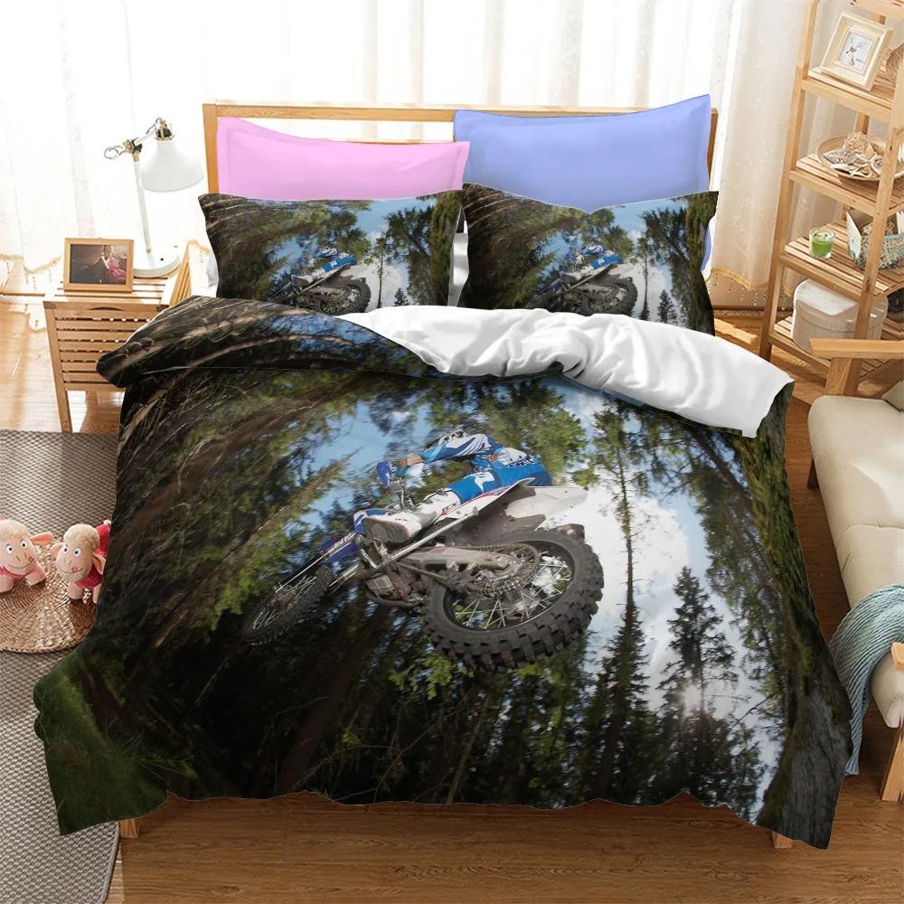 Motorcycles Bedding Set Polyester Fashion Duvet Cover Twin Size Bedclothes with Pillowcases for Teens Bed Linen