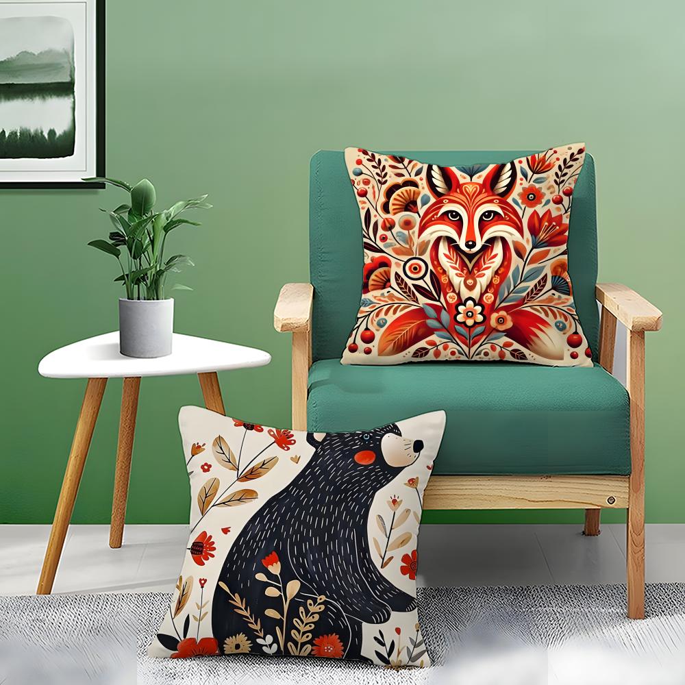 Colorful Natural Animal Flower Prints Pillow Case Double-Sided Plush Sofa Cushion Covers Organic Breathable Invisible Zipper
