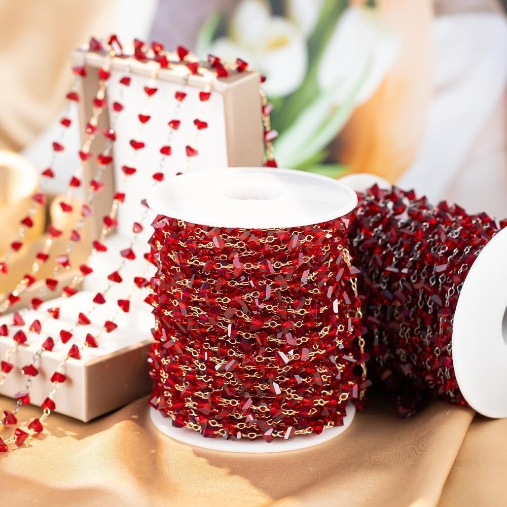 Red Beads Crystal Stone Chains 1Meter Tassel Chain Fashion Copper Chain for Necklaces Bracelets