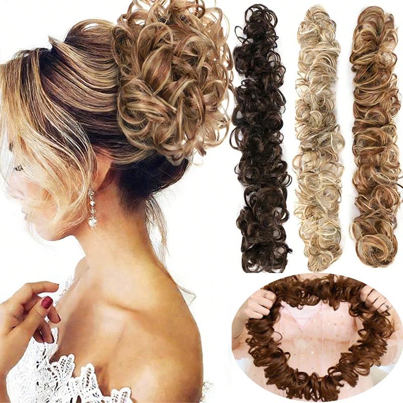 Messy Bun Hair Piece Long Chignon Elastic Wavy Curly Hair Bun Scrunchies Extensions Synthetic Hairpieces for Women Girls