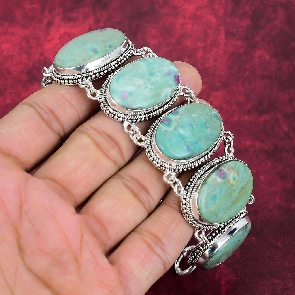 Ruby Fuchsite Gemstone Jewelry, Handmade 925 Solid Sterling Silver Jewelry, Elegant Bracelet& Necklace Jewelry Set For Women