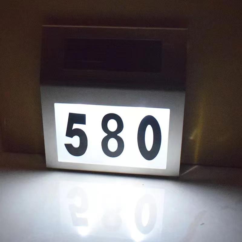 Custom Modern House Number LED Sign Light Solar Wall Light with Warm White Light Stainless Steel for Garden and Outdoors