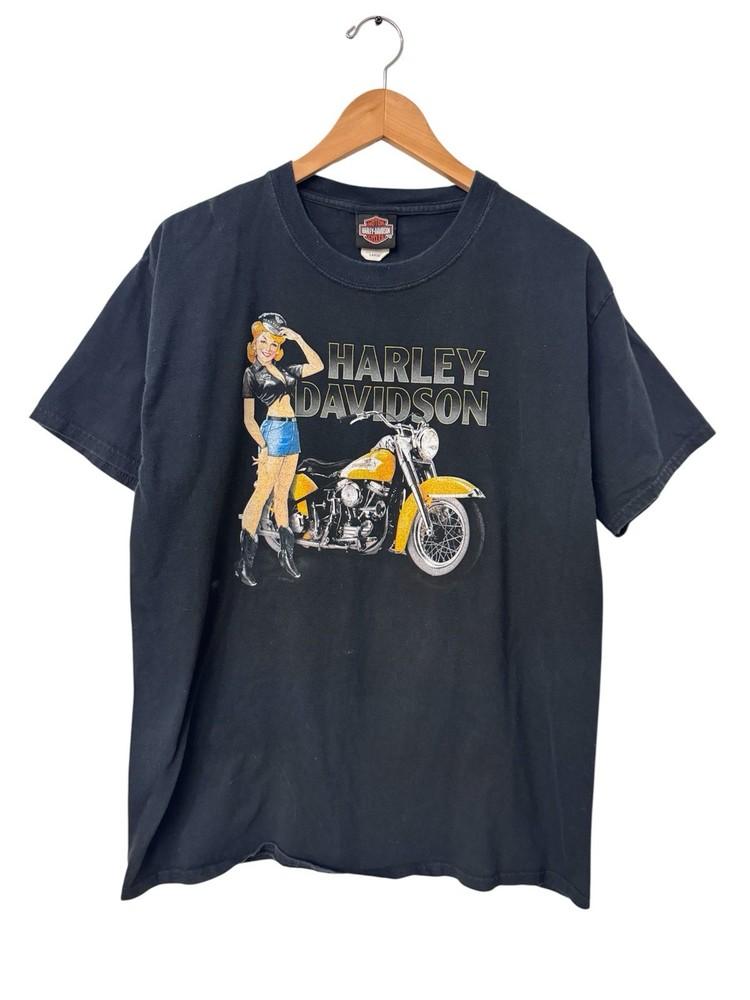 Harley Davidson Pin Up Girl American Flag Eugene Oregon Graphic Shirt Large Unisex T-Shirt S