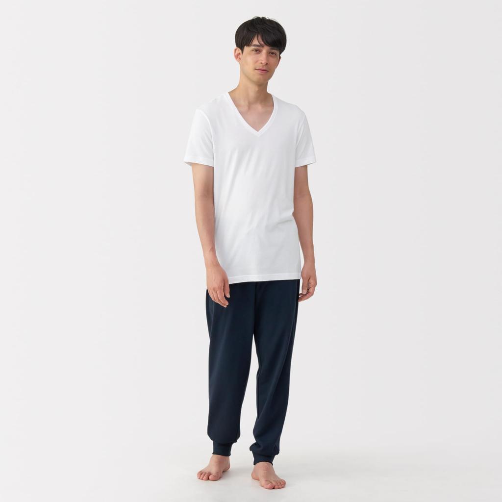 MUJI Seamless FA19FA5A White Size L Men's V-Neck Short-Sleeve T-Shirt (2-Pack) Men's