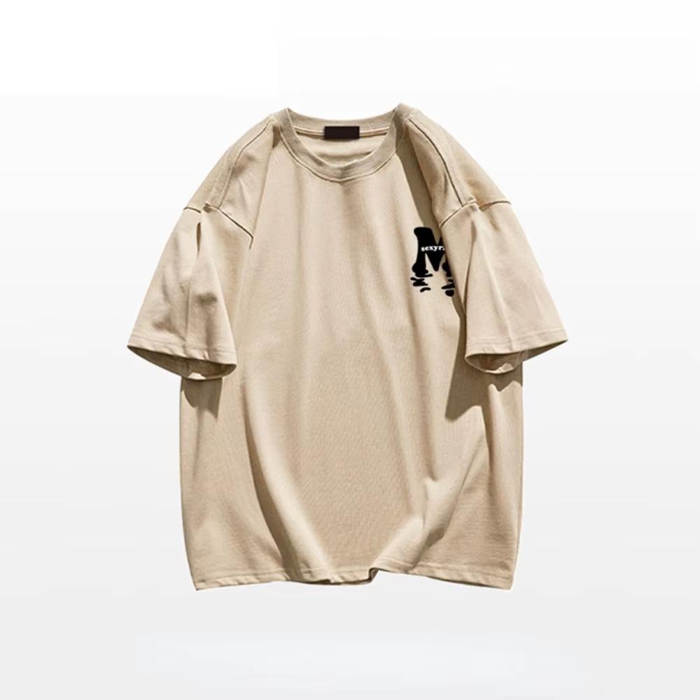 Summer Fashion Heavyweight Retro Men's English Letters 100% Cotton Printed Round Neck High-quality Casual Fitness Street T-shirt