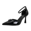 High-heeled Temperament Socialite Back Empty Bag Head Sandals Thin Heel Pointed Hollow Single Shoes Large Size Word with Red High Heels