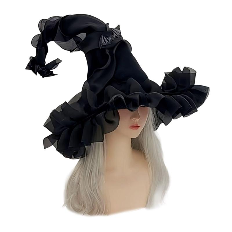 Adjustable Witch Costume Hat Lightweight Comfortable Fabric Elastic Band For Halloween Parties Cosplay Event And Themed Gatherings