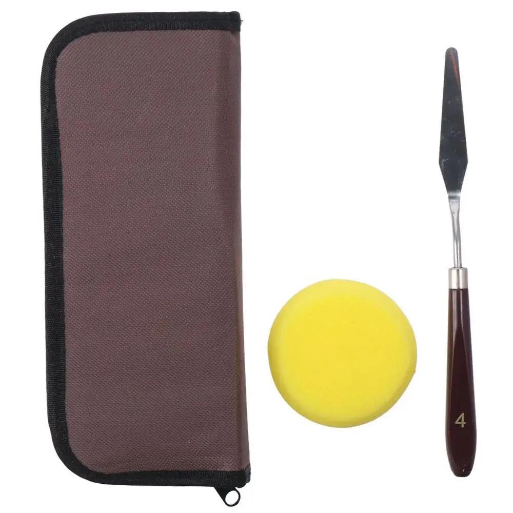 Wood 10 Pieces Paint Brush Set Composed of Orange and Black 23*9.5cm 1 Paint Spatula with Brush Case For Acrylic