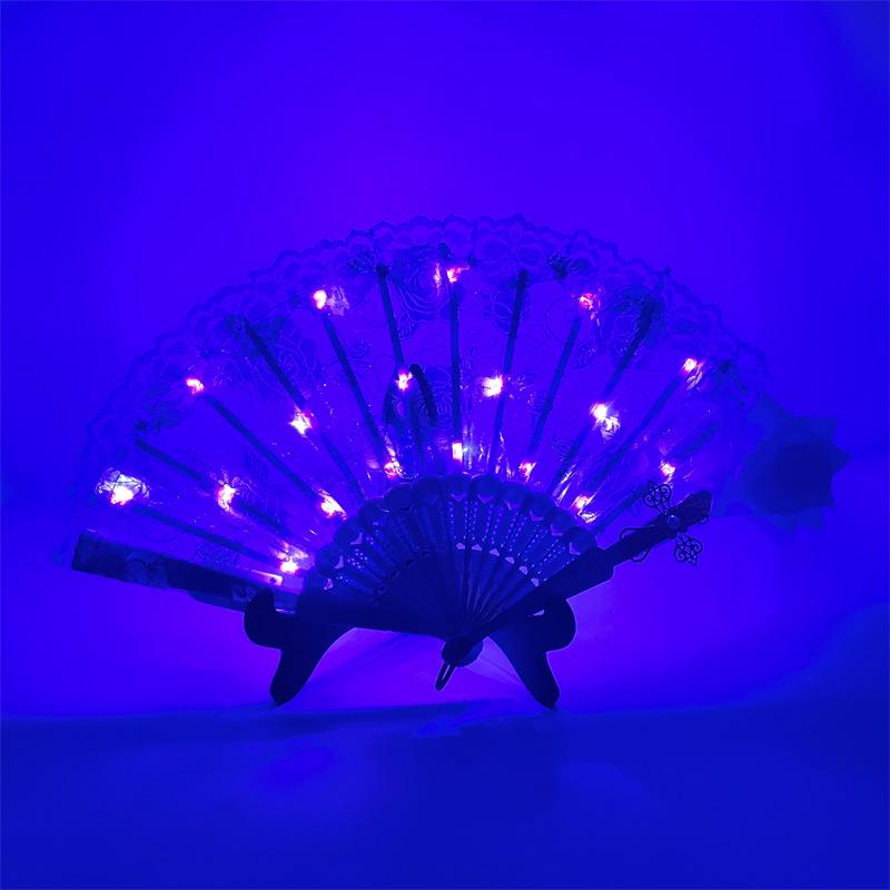 Rose Lace Edge LED Folding Fan - Wedding Gift & Dance Prop
