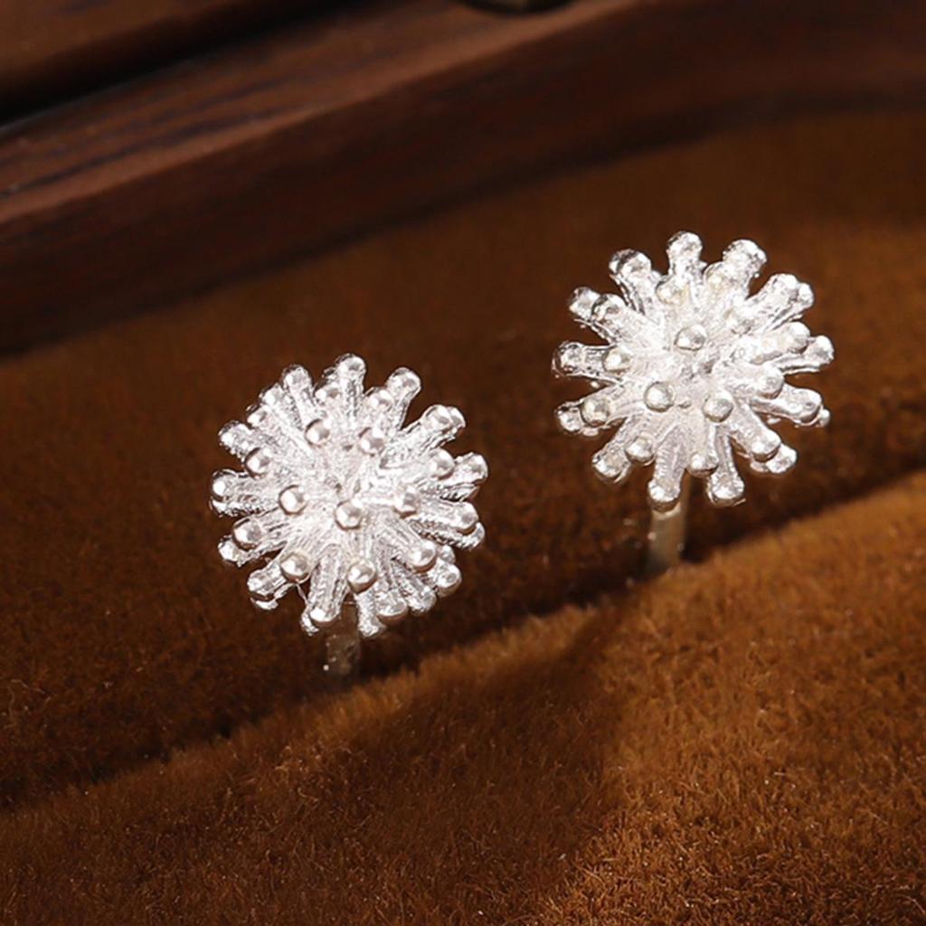 Korean Dandelion Flower Sterling Silver Stud Earrings for Women