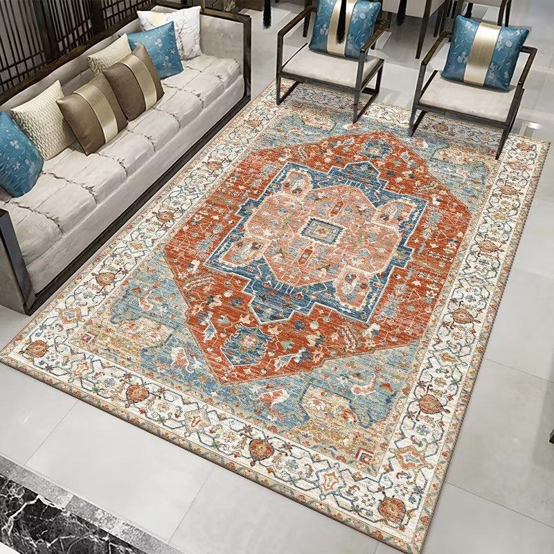 Boho Vintage Ethnic Area Rug – Handmade Style Carpet for Living Room Sofa Bedroom, Non-Slip Floor Mat