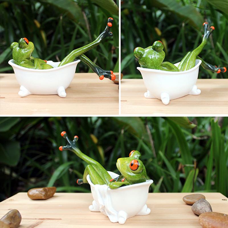 Creative Frog Sculpture 3D Statue Bathe Pose Ornament Gift For Garden Patio Indoor Bedroom Bathroom Decoration