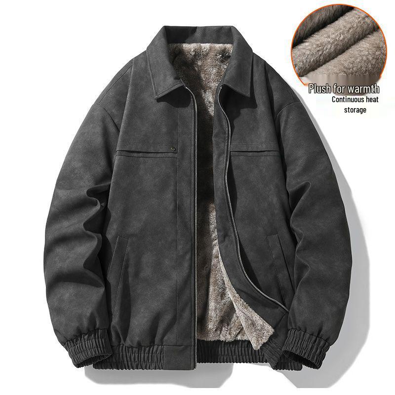 Men's Fleece-Lined Leather Jacket: Warm, Windproof, Versatile Winter Coat with Turn-Down Collar