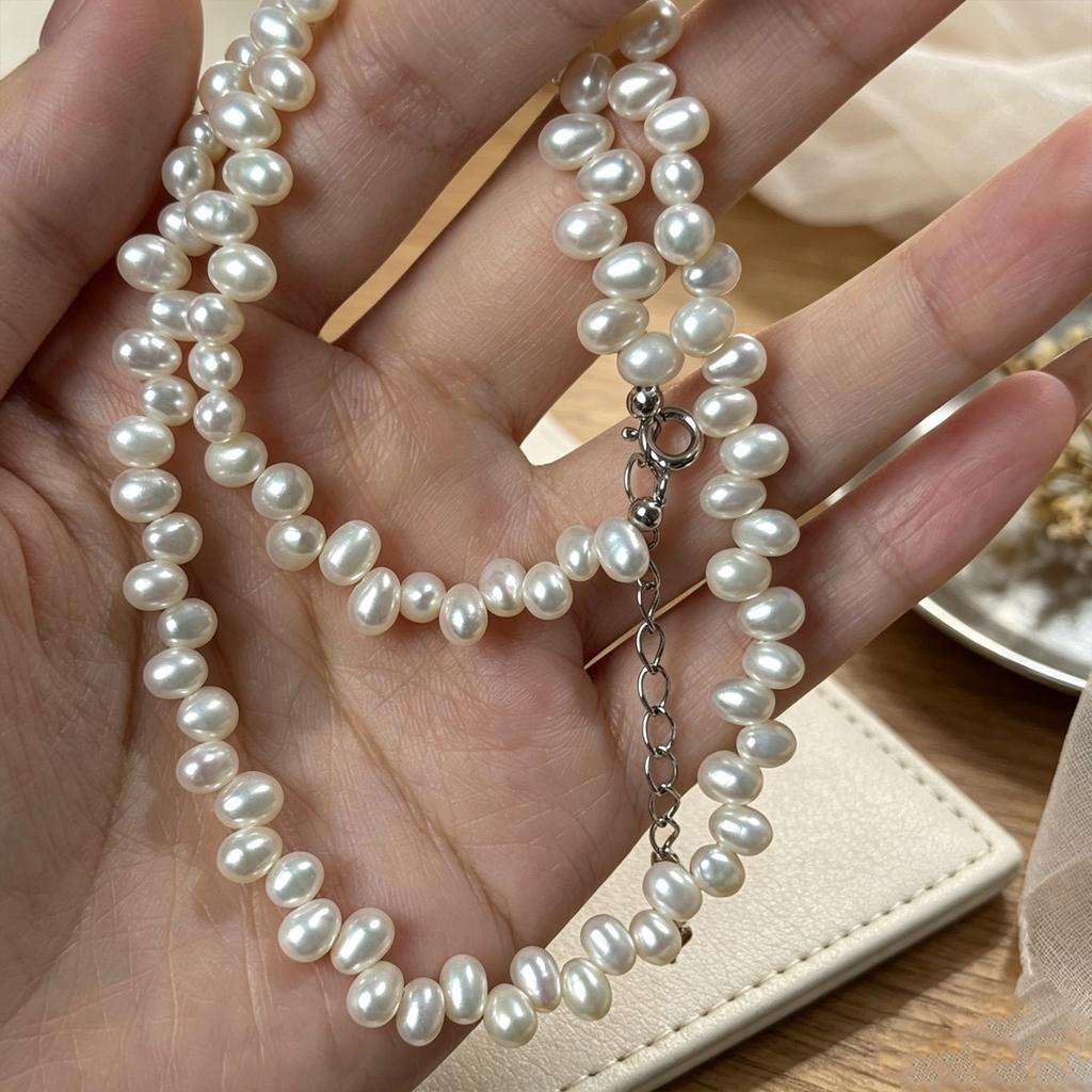 Natural Freshwater Pearl Beaded Necklace Women's Summer S911 Whole Body Sterling Silver French Retro Light Luxury Collarbone Chain High Sense