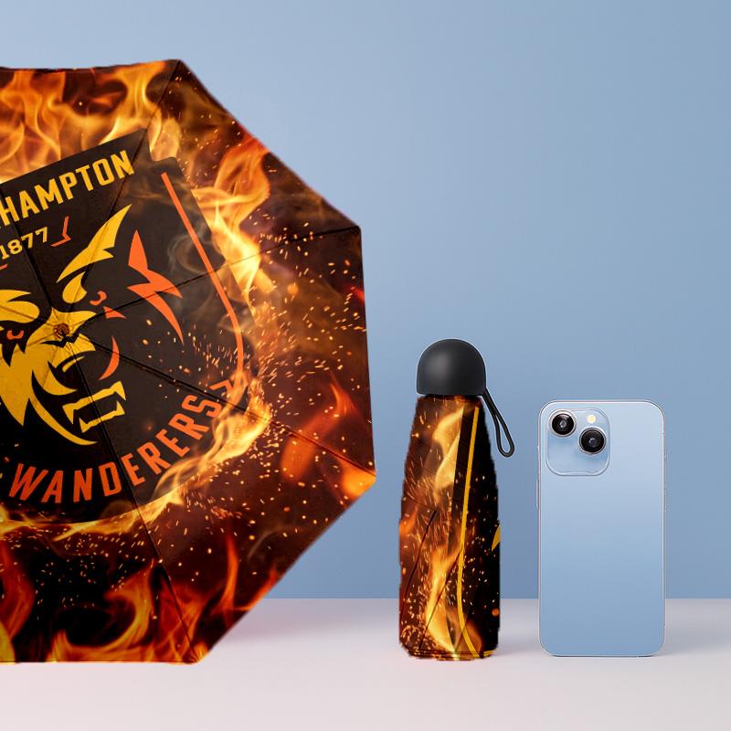 Wolverhampton Wanderers Football Pattern Printed Mini 5 Folds 8 Ribs Compact Umbrella Windproof Waterproof Lightweight Portable Folding