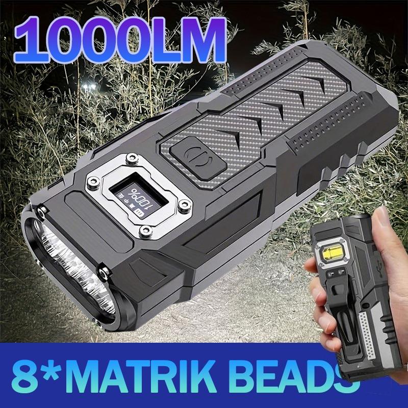 Helle 8-LED-Taschenlampe mit COB-Seitenlicht, aufladbar, in 6 Modi einstellbar, Leistungsanzeige, Metallclip und Magnet, geeignet für Wandern, Notfälle, Lesen