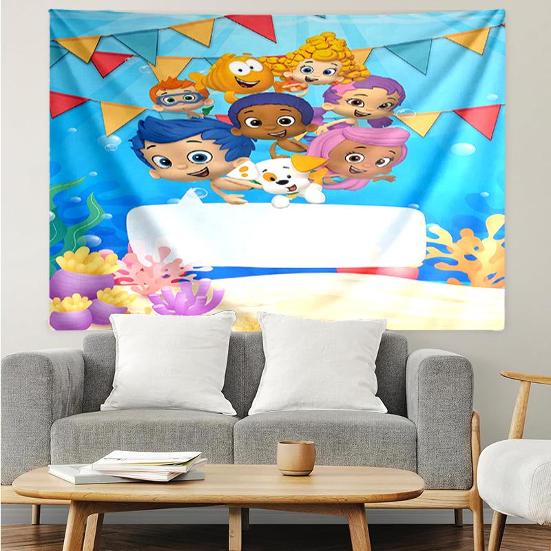 Bubble-Guppies Print Tapestry, Backdrop, Easy Setup, Ideal for Bedroom, Office & Living Room, with Aesthetic Wall Hanging Decor.