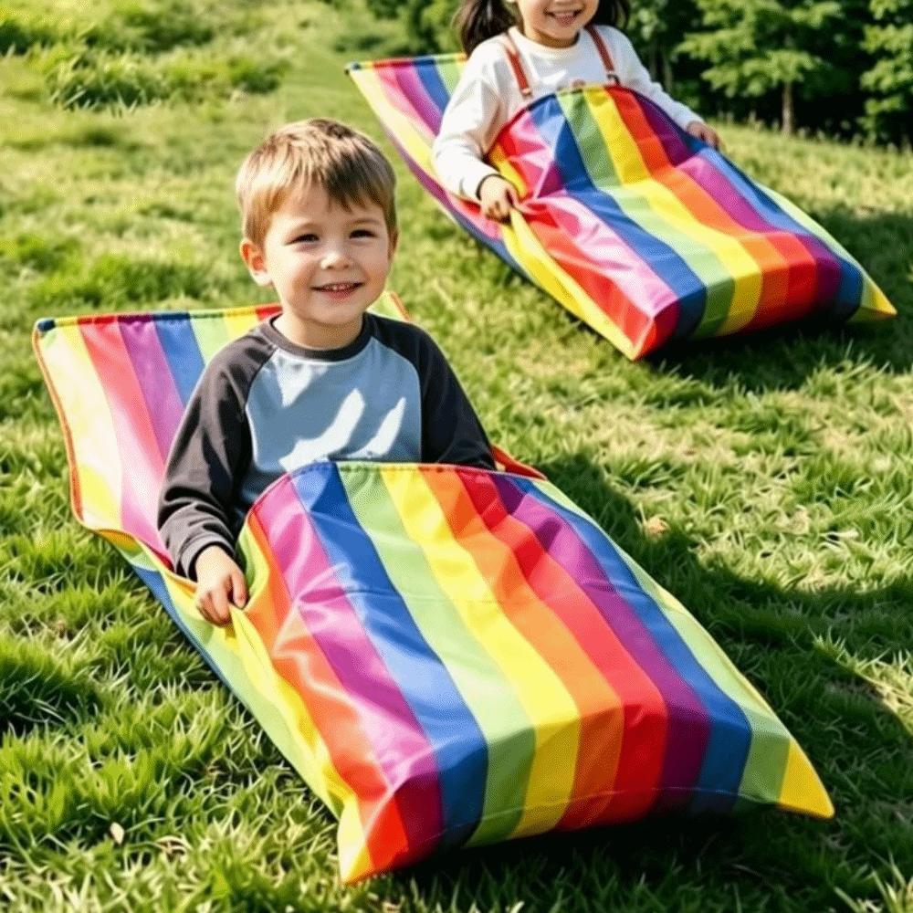 Waterproof Kids Grass Skiing Bag Foldable Rainbow Grass Dragging Mat Cooperative Game