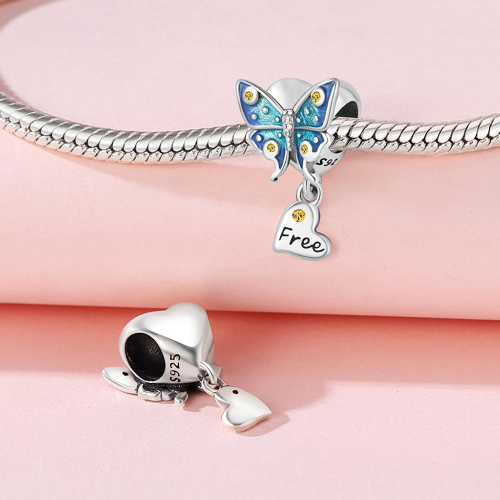 Original Charms Copper Blue Butterfly Butterfly Series Beads Pendant Fit Diy Bracelet Jewelry For Women Fine Gift Accessory