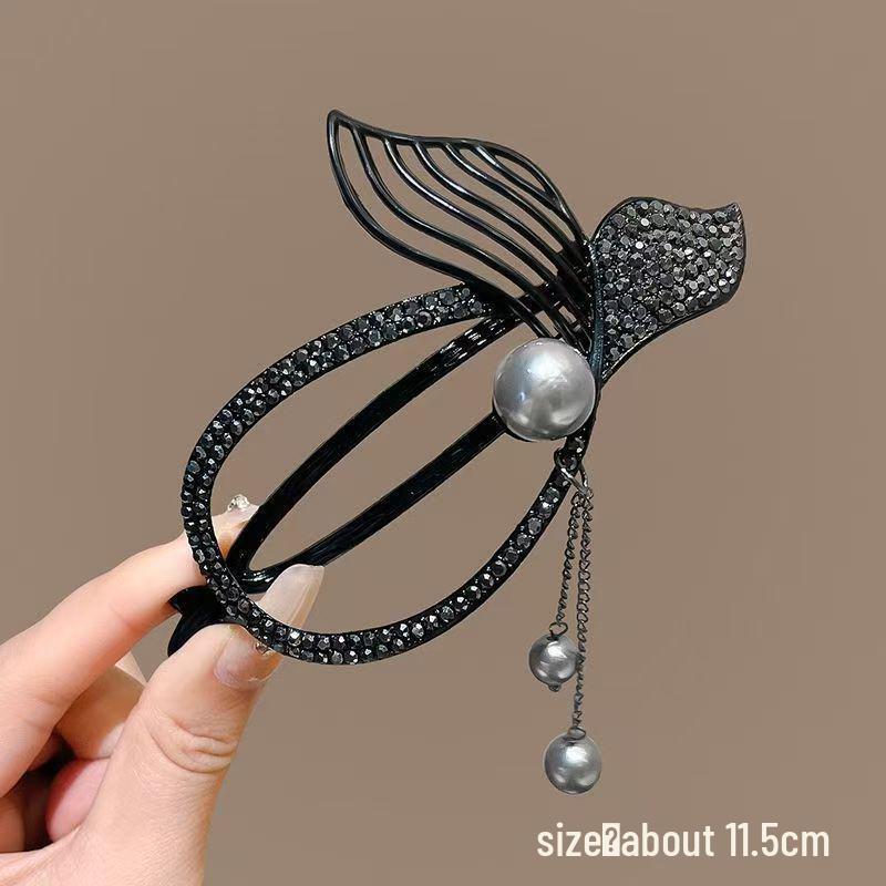 Exquisite Butterfly Flower Tassel Claw Clip with Pearl Pendant