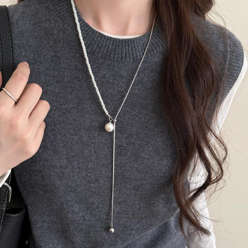 Simple Water Droplet Pendant Necklace For Women Fashion Irregular Metal Smooth Long Y-Shaped Necklace Sweater Chain Jewelry