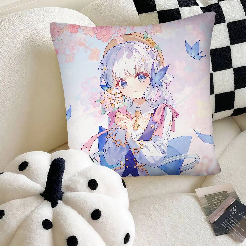 Game Anime Genshin Impact Kamisato Ayaka Pillow Case Fashion Square Pillowcase Bedroom Sofa Room Ins Decoration Leisure