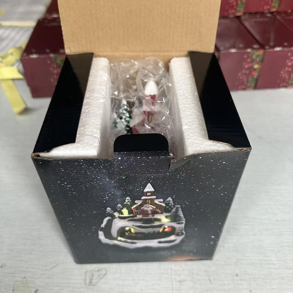 Christmas Rotating Resin Luminous Music Box Ornament Rotating Train Decorations Gift