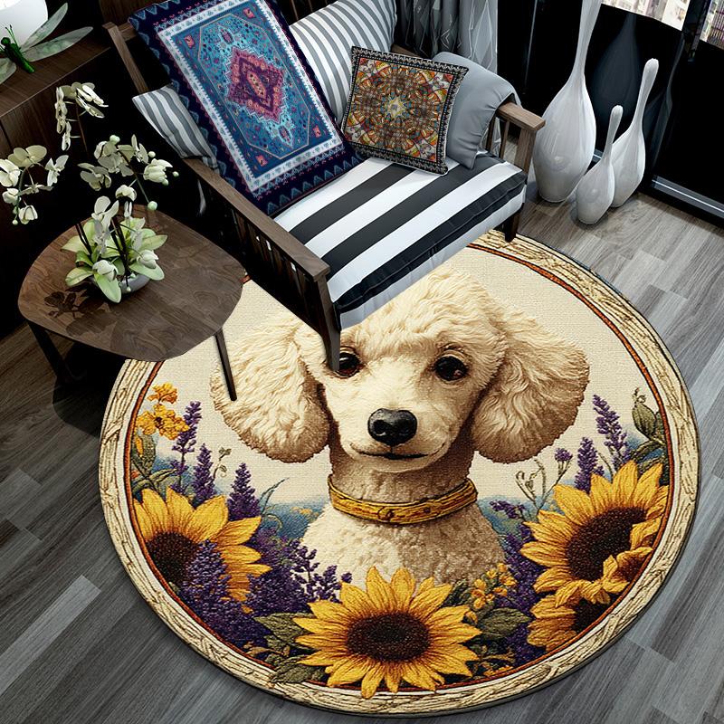 Poodle Round Area Rug,Carpet Rug for Living Room Bedroom Sofa Playroom Decor,Non-slip Floor Mat