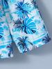 2-Piece Set for Boys' Casual Coconut Leaf Pattern Short-Sleeve Collared Shirt Jacket and Matching Shorts - Hawaii Aloha Shirt Spring/Summer Collection