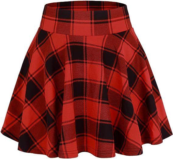 

WTEMPO Women s Basic Versatile Casual Stretchy Flared Pleated Mini Skater Skirt with Shorts XL
