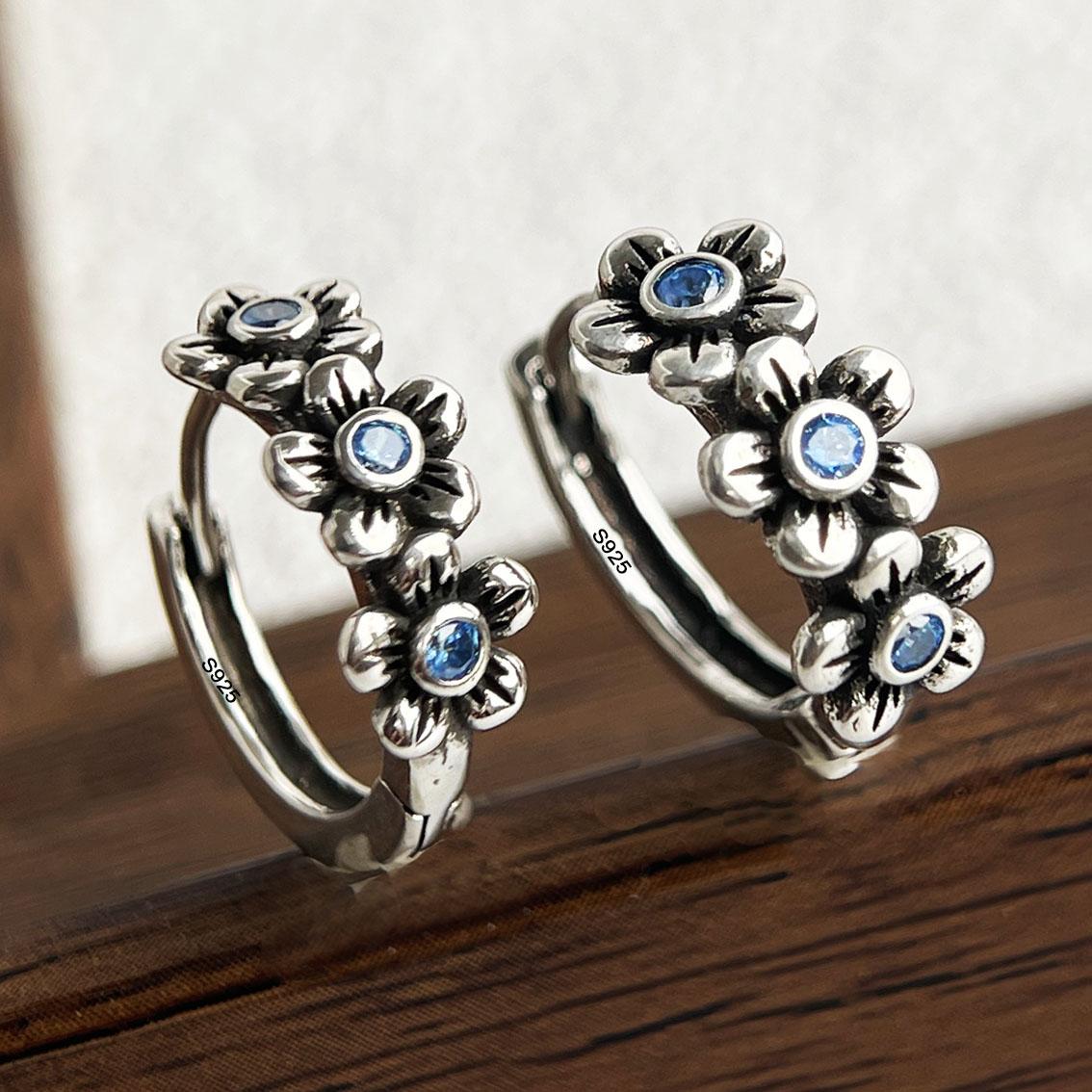 

925 Sterling Silver Vintage Earrings For Women Trendy Simple Retro Flower Earring Jewelry Prevent Allergy Party Accessories Gift