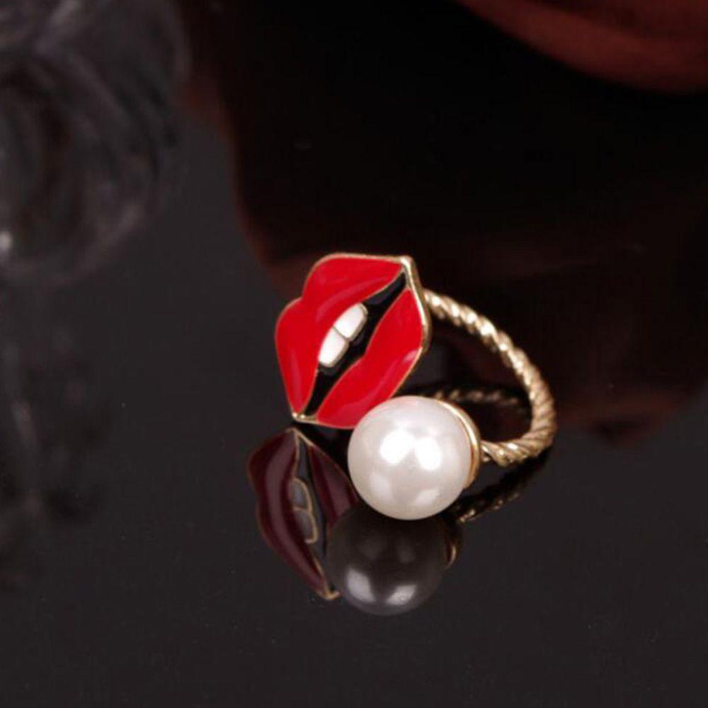 

Charming High Quality Cool Newest Red Lip Lady Mouth Party Pearl Teeth Finger Open Ring Adjustable красный