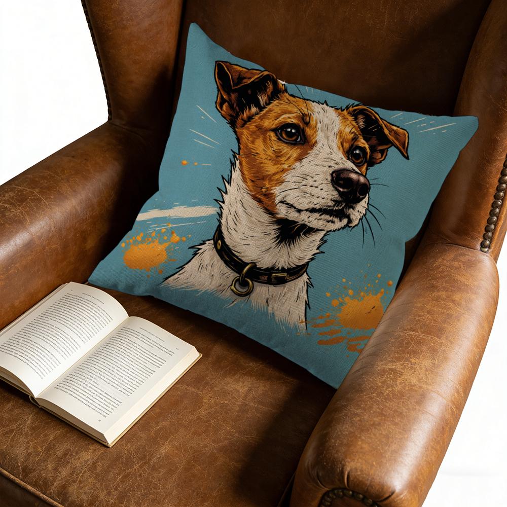 Cushion Cover Blue Jack Russell Dog Print For Home Decor