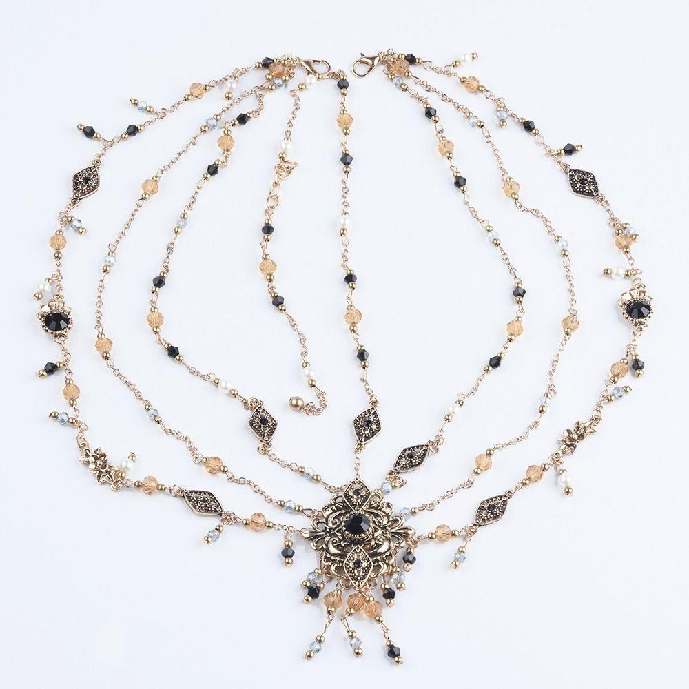 Luxury Baroque Headwear Necklace Lolita Gothic Headpiece Necklace Ethnic Style Jewelry Cosplay