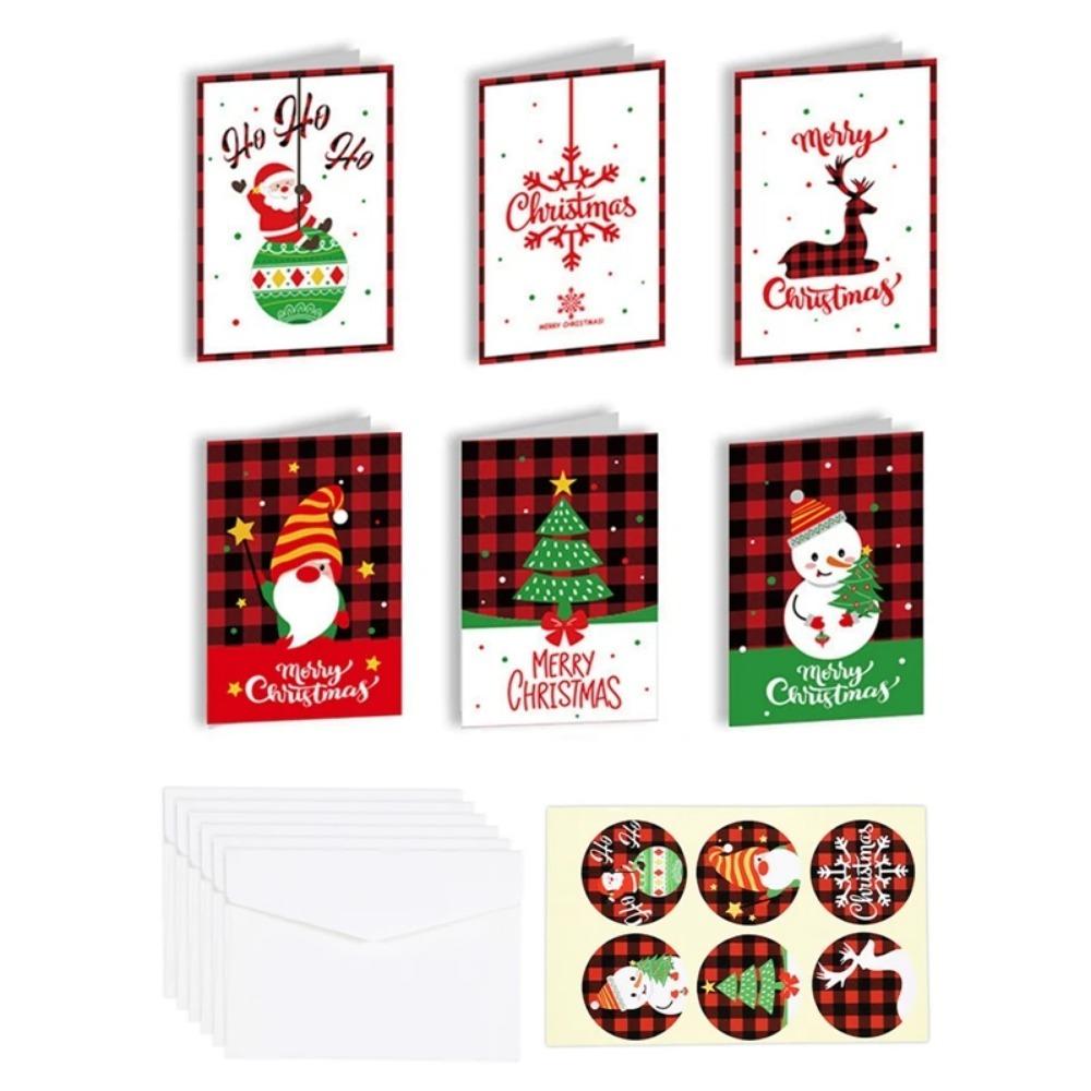 6 Teile/satz Frohe Weihnachten Karte Weihnachten Geburtstag Party Geschenk Karte Niedlichen Cartoon Halb-Gefaltet Karte Segen Nachricht Karte Mit Umschlag