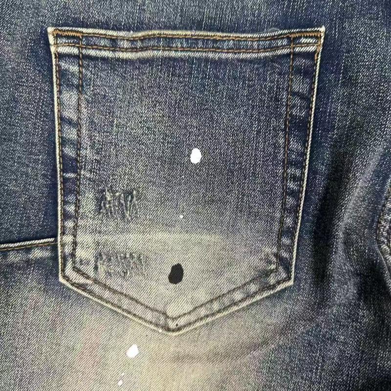 Mor Eskitilmiş Boya Sıçratmalı Geniş Paça Kot Pantolon Erkek Kadın Dar Kesim Sokak Stili