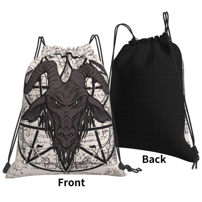 Pentagram Goat Skull Drawstring Backpack Sports Gym Water Resistant Bag Portable Sports Gym Sackpack for Training Shopping