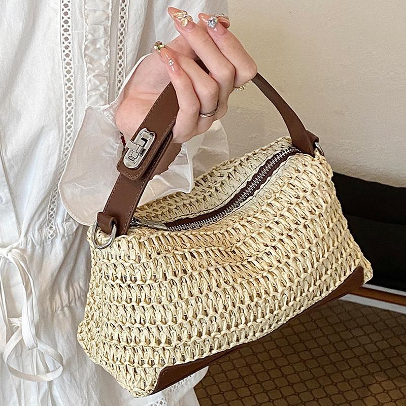 Women s small handbag, retro straw bag, women s vacation style handbag/crossbody bag, casual underarm bag, suitable for travel and daily commuting. бежевый