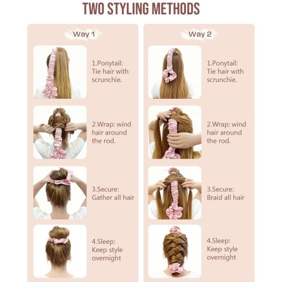 No Heat Hair Curling Rod with Scrunchies, Overnight Sleeping Satin Hair Roller Headband, Non-Heating Long Hair Curler for Women