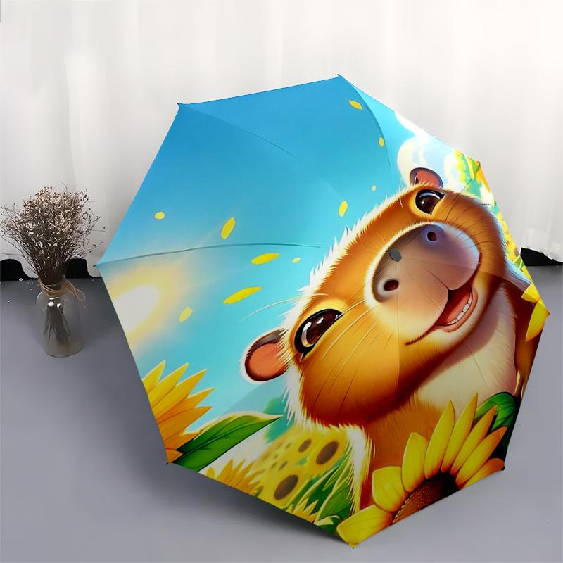 Capybara Themed Travel Umbrella-8 Ribs Automatic Opening and Closing, Portable Folding Design, Compact and Stylish Umbrella Suitable for Out