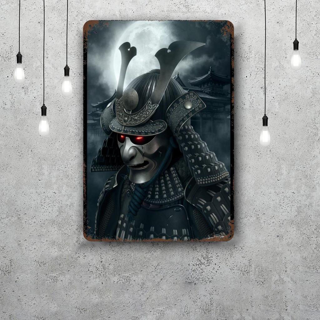 Samurai Warrior Vintage Metal Tin Signs Posters Decor Retro Metal Plaque Wall Art Decor for Garage Bar