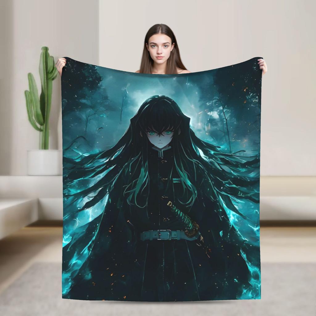 Flame Hashira Kyojuro Rengoku Blanket Anime Demon Slayer Fleece Awesome Breathable Throw Blanket for Coverlet Spring/Autumn