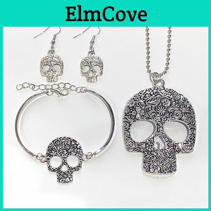 Exquisite Pendant Vintage Necklace Skull Earrings Bracelet Jewelry Set Punk Gothic Ornament