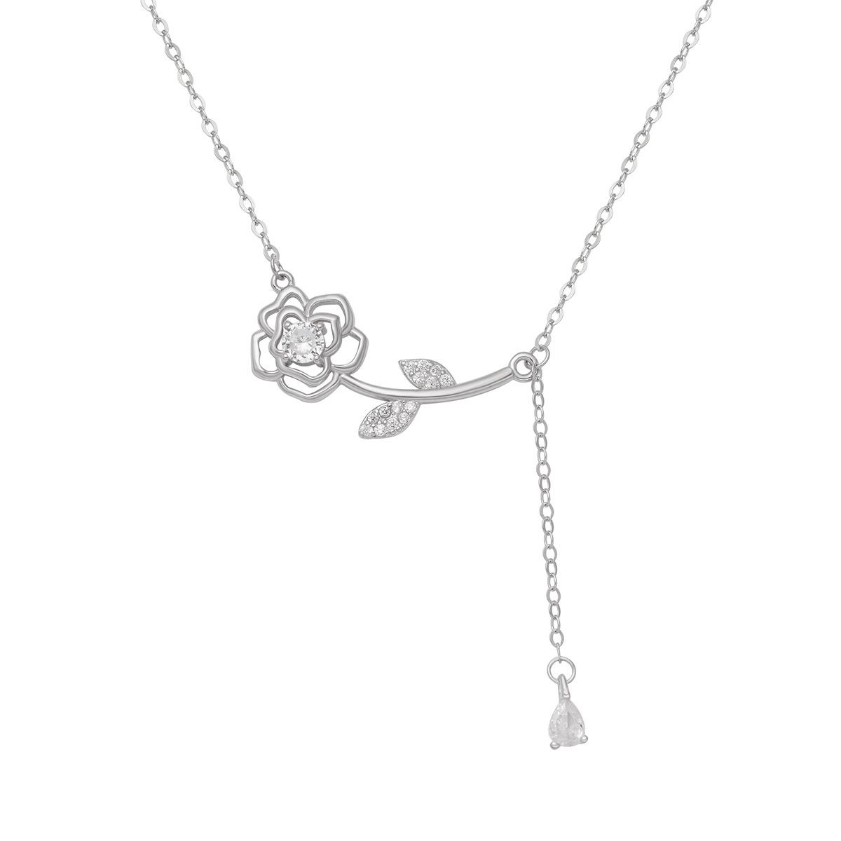 

S925 стерлингового серебра сверкающие бриллианты бахрома роза ожерелье женское модное легкое роскошное серебряное украшение с подвеской в виде цветка 925 silver