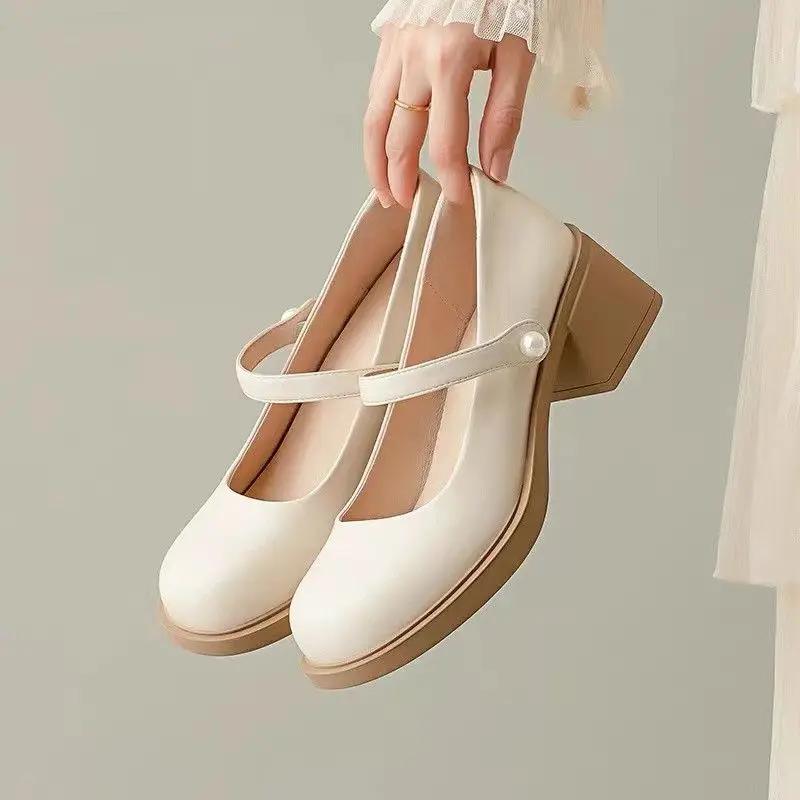Fashion Round Toe Ladies Pumps Block Heel Gothic Chunky Heels Women's Shoes with Medium Mary Jane Japanese Style Lolita on Sale Slip 39