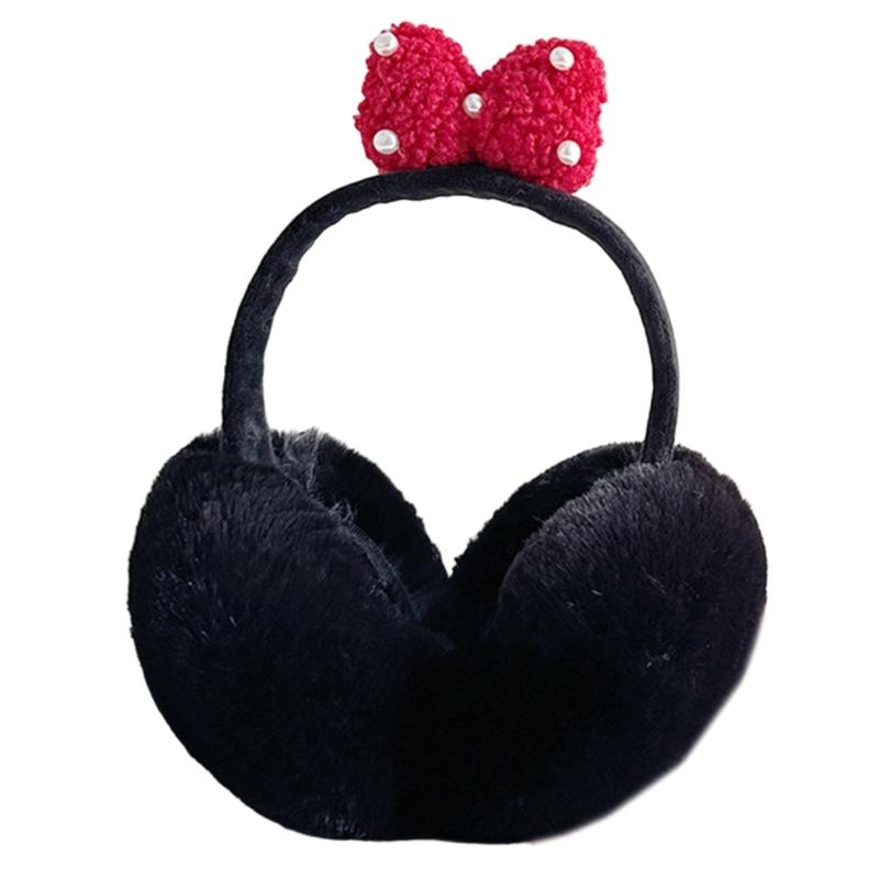 Foldable Ear Warmers Adjustable Bows Earmuffs with Fuzzy Fleece Lining Unisex Furry Winter Earmuffs for Adults Children чёрный