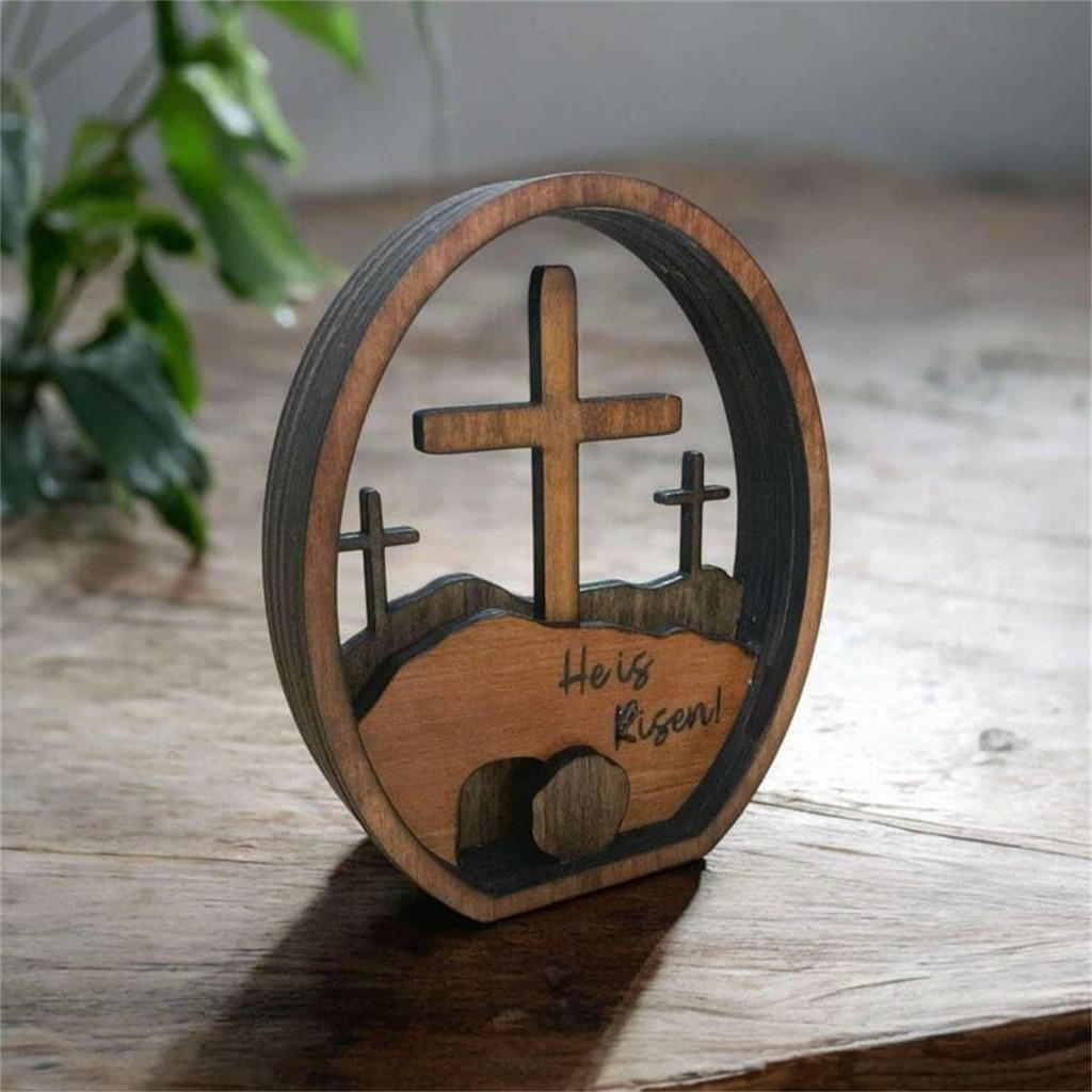 Easter Decoration He Is Risen Wooden Easter Resurrection Scene Cross Tomb Tray Set Easter Decor Centerpiece For Religious Home Table