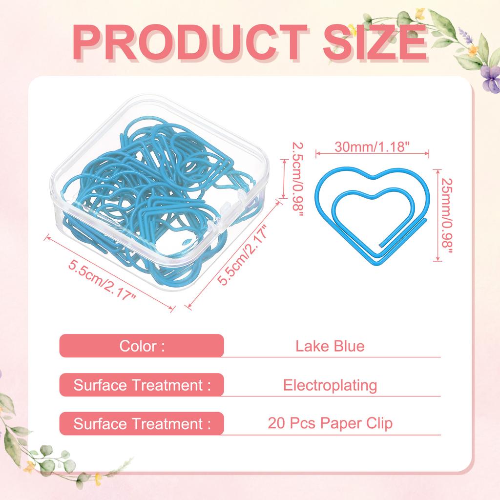 20Pcs Heart Shape Metal Paper Clips Binder Clip Mini Bookmark Book Binding Note Decor Stationery School Office Binding Supplies